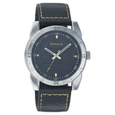 Sonata Men's Watch Analog Black Dial With Black Leather Strap, 7968SL02